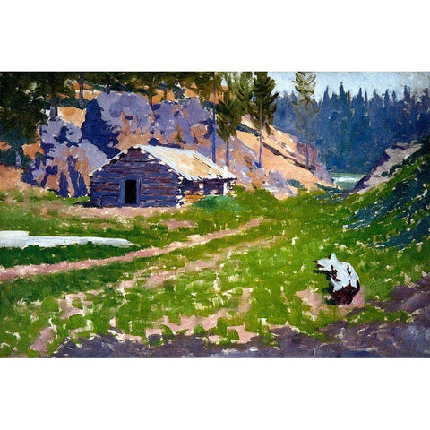 Squatters Cabin White Modern Wood Framed Art Print by Remington, Frederic