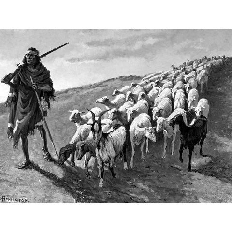 Navajo Sheepherder White Modern Wood Framed Art Print by Remington, Frederic