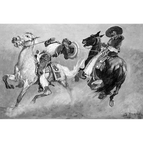 Cowboy Fun In Old Mexico Black Modern Wood Framed Art Print with Double Matting by Remington, Frederic