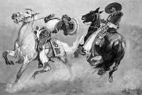 Cowboy Fun In Old Mexico White Modern Wood Framed Art Print with Double Matting by Remington, Frederic