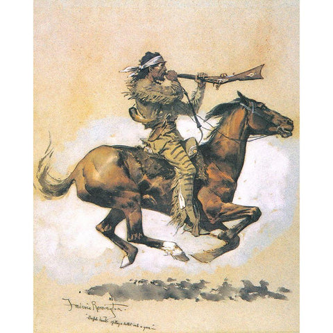 Buffalo Hunter Spitting A Bullet Into A Gun Gold Ornate Wood Framed Art Print with Double Matting by Remington, Frederic