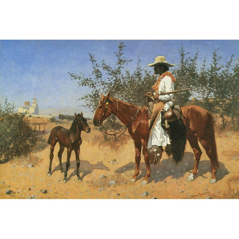 The Sentinel on Horse Black Modern Wood Framed Art Print with Double Matting by Remington, Frederic