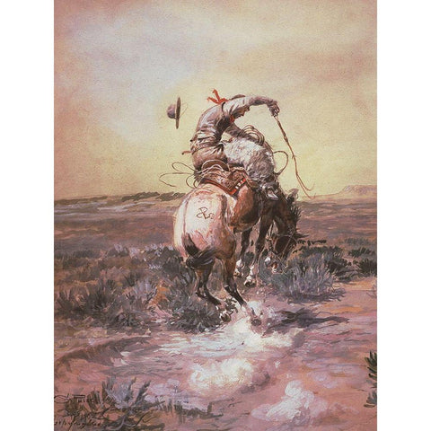 A Slick Rider White Modern Wood Framed Art Print by Russell, Charles Marion