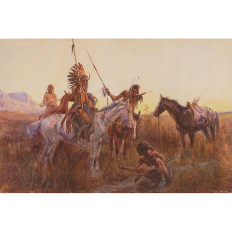 The Lost Trail Gold Ornate Wood Framed Art Print with Double Matting by Russell, Charles Marion