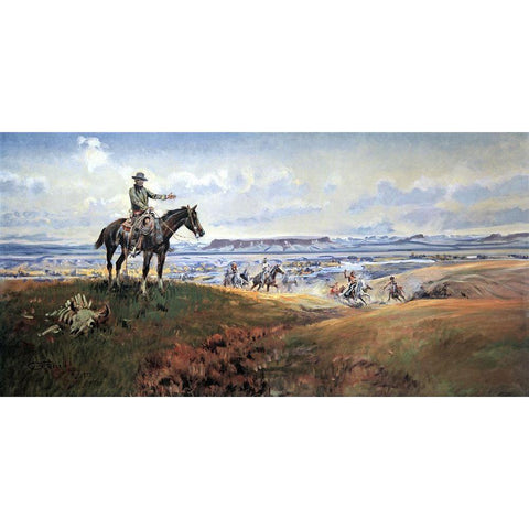 Charles M Russell And His Friends White Modern Wood Framed Art Print by Russell, Charles Marion