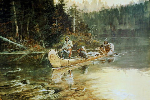 On The Flathead White Modern Wood Framed Art Print with Double Matting by Russell, Charles Marion