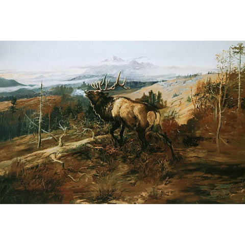 The Elk Black Modern Wood Framed Art Print with Double Matting by Russell, Charles Marion