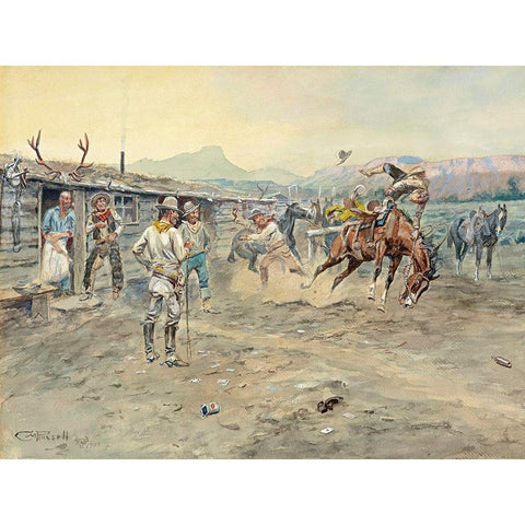 The Tenderfoot-1900 Black Modern Wood Framed Art Print with Double Matting by Russell, Charles Marion