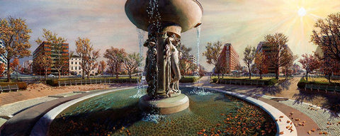 Washington Chronicle II White Modern Wood Framed Art Print with Double Matting by Wang, John Z.