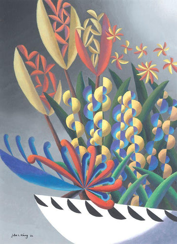 Dream Flowers III White Modern Wood Framed Art Print with Double Matting by Wang, John Z.