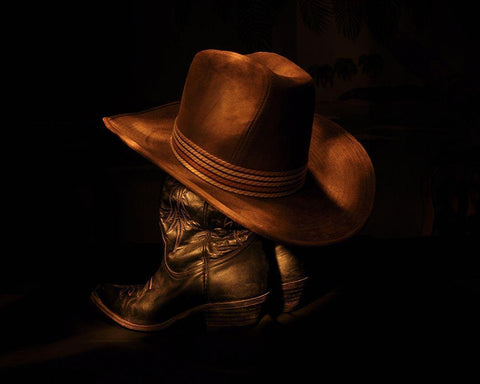 Hat and Boots II White Modern Wood Framed Art Print with Double Matting by The Yellowstone Collection