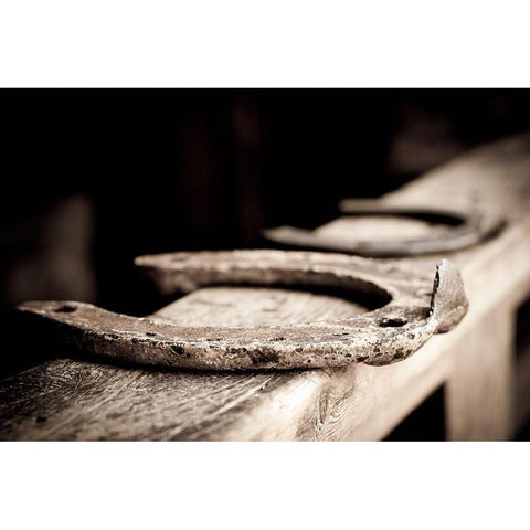 Horseshoes Sepia White Modern Wood Framed Art Print by The Yellowstone Collection