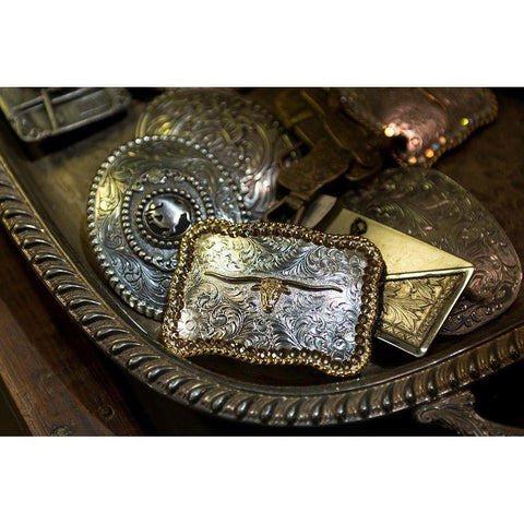 Cowboy Buckles Gold Ornate Wood Framed Art Print with Double Matting by The Yellowstone Collection