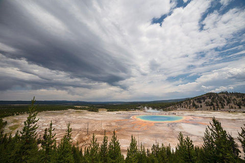 Building Storm over Grand Prismatic Spring, Yellowstone National Park Black Ornate Wood Framed Art Print with Double Matting by Frank, Jacob W.