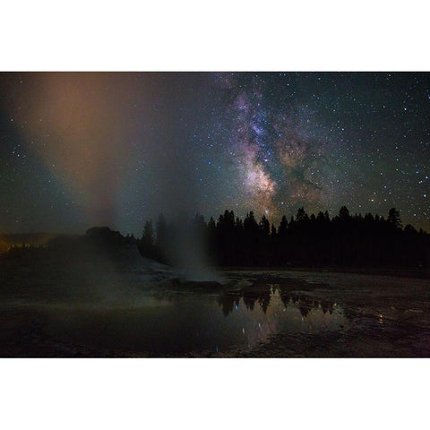 Castle Geyser and Milky Way, Yellowstone National Park White Modern Wood Framed Art Print by The Yellowstone Collection