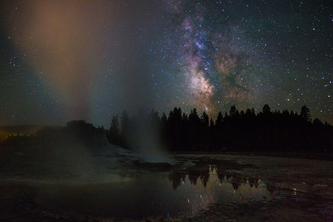 Castle Geyser and Milky Way, Yellowstone National Park Black Ornate Wood Framed Art Print with Double Matting by The Yellowstone Collection