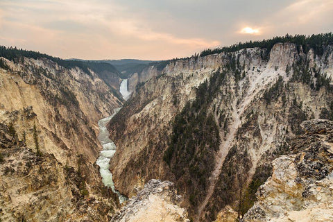 Cloudy sunset from Artist Point, Yellowstone National Park White Modern Wood Framed Art Print with Double Matting by The Yellowstone Collection