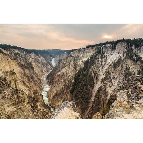 Cloudy sunset from Artist Point, Yellowstone National Park White Modern Wood Framed Art Print by The Yellowstone Collection