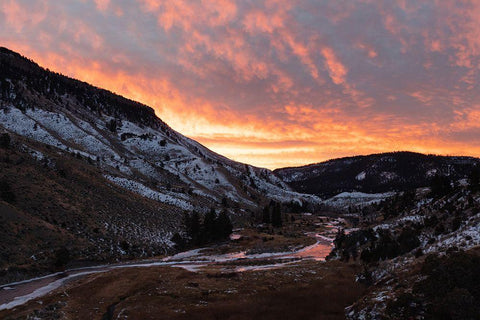 Sunrise at Gardner River, Yellowstone National Park Black Ornate Wood Framed Art Print with Double Matting by Frank, Jacob W.