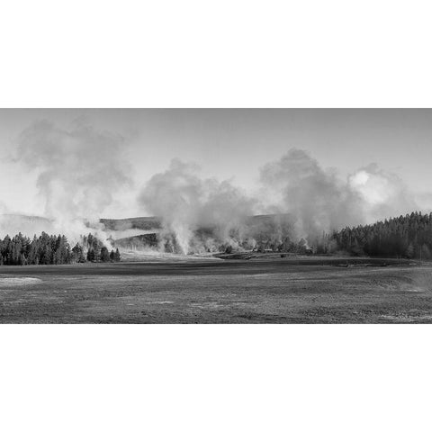 Early Morning Steam, Upper Geyser Basin, Yellowstone National Park Black Modern Wood Framed Art Print with Double Matting by The Yellowstone Collection