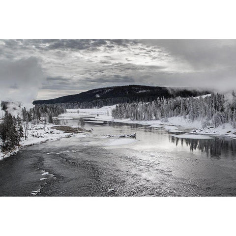 Early Winter, Yellowstone River, Yellowstone National Park Black Modern Wood Framed Art Print with Double Matting by The Yellowstone Collection