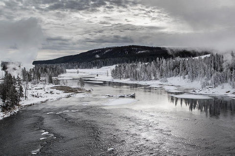 Early Winter, Yellowstone River, Yellowstone National Park Black Ornate Wood Framed Art Print with Double Matting by The Yellowstone Collection