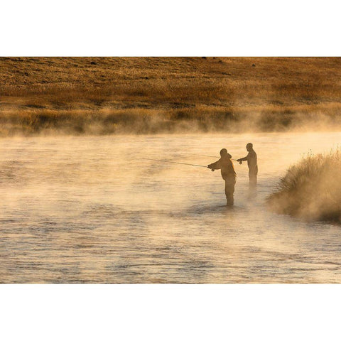 Fall Fishing on the Madison River, Yellowstone National Park White Modern Wood Framed Art Print by Frank, Jacob W.
