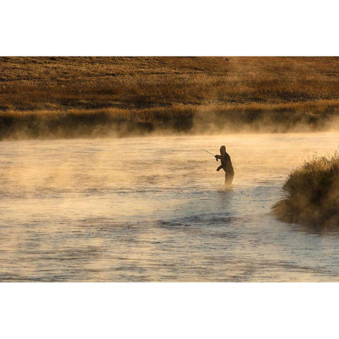 Fall Fishing on the Madison River at Sunrise, Yellowstone National Park Black Modern Wood Framed Art Print with Double Matting by Frank, Jacob W.