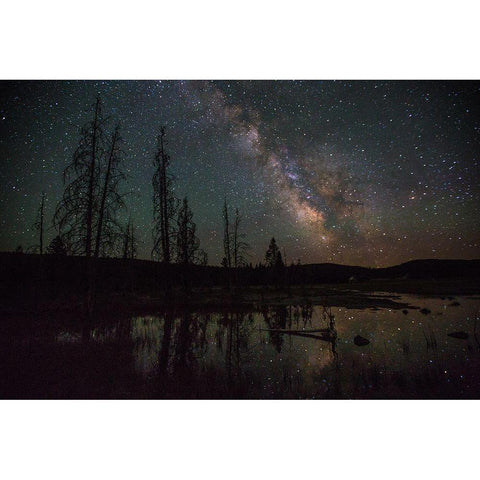 Firehole Lake Drive and Milky Way, Yellowstone National Park White Modern Wood Framed Art Print by The Yellowstone Collection