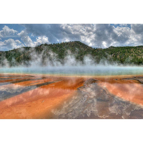 Grand Prismatic Spring and Thermophiles, Yellowstone National Park White Modern Wood Framed Art Print by Akin, Curtis