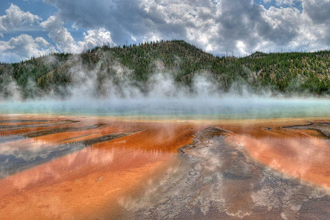 Grand Prismatic Spring and Thermophiles, Yellowstone National Park White Modern Wood Framed Art Print with Double Matting by Akin, Curtis