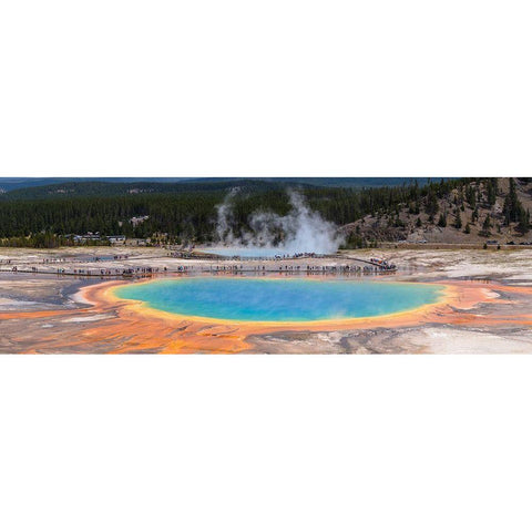 Grand Prismatic Spring Panorama, Yellowstone National Park White Modern Wood Framed Art Print by The Yellowstone Collection