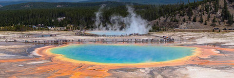 Grand Prismatic Spring Panorama, Yellowstone National Park White Modern Wood Framed Art Print with Double Matting by The Yellowstone Collection