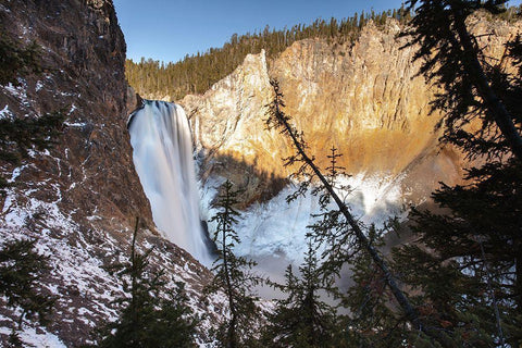 Lower Falls from Uncle Toms Trail, Yellowstone National Park White Modern Wood Framed Art Print with Double Matting by The Yellowstone Collection