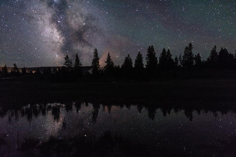 Milky Way Reflection, Yellowstone National Park Black Ornate Wood Framed Art Print with Double Matting by The Yellowstone Collection