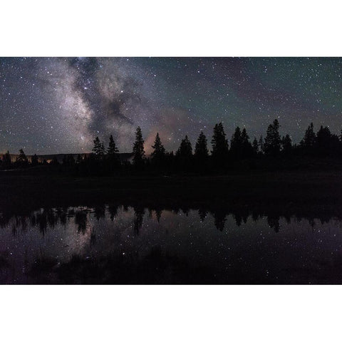 Milky Way Reflection, Yellowstone National Park Gold Ornate Wood Framed Art Print with Double Matting by The Yellowstone Collection