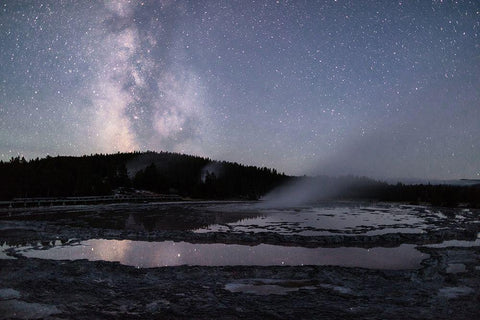 Milky Way reflecting at Great Fountain Geyser, Yellowstone National Park White Modern Wood Framed Art Print with Double Matting by Frank, Jacob W.