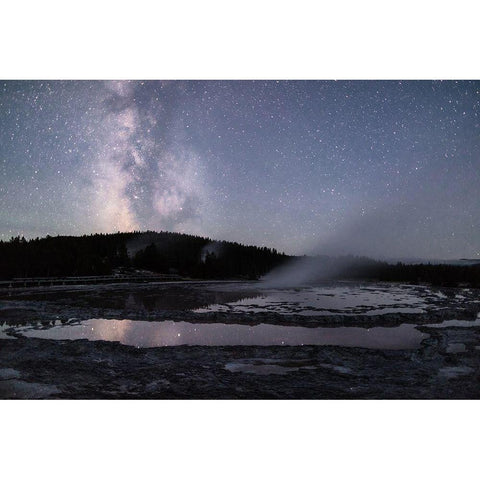 Milky Way reflecting at Great Fountain Geyser, Yellowstone National Park Gold Ornate Wood Framed Art Print with Double Matting by Frank, Jacob W.