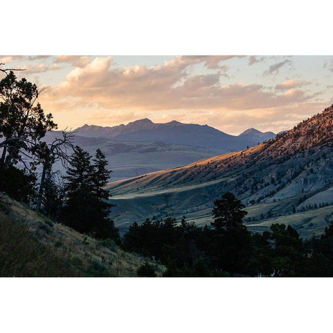 Monitor Peak Sunset from Mammoth Hot Springs, Yellowstone National Park Black Modern Wood Framed Art Print with Double Matting by The Yellowstone Collection