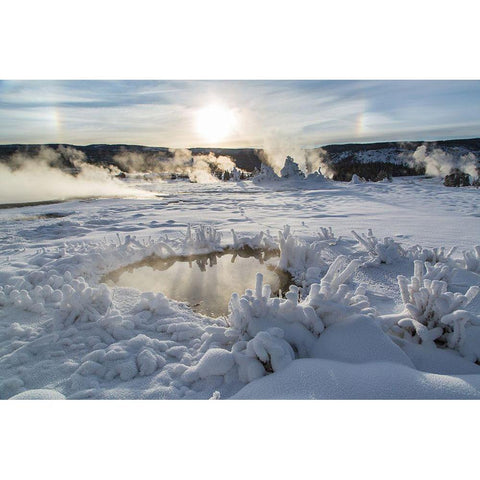 Parhelion and Rime Ice, Upper Geyser Basin, Yellowstone National Park White Modern Wood Framed Art Print by Herbert, Neal