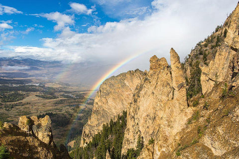 Rainbows from Bunsen Peak, Mammoth Hot Springs, Yellowstone National Park White Modern Wood Framed Art Print with Double Matting by The Yellowstone Collection