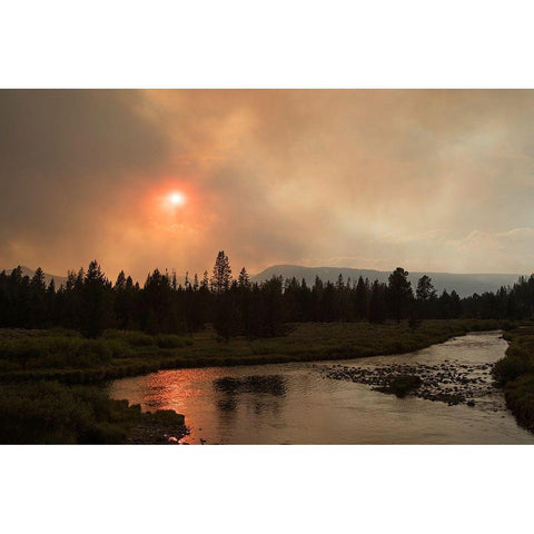 Sunset over the Gardner River, Yellowstone National Park Gold Ornate Wood Framed Art Print with Double Matting by Peaco, Jim