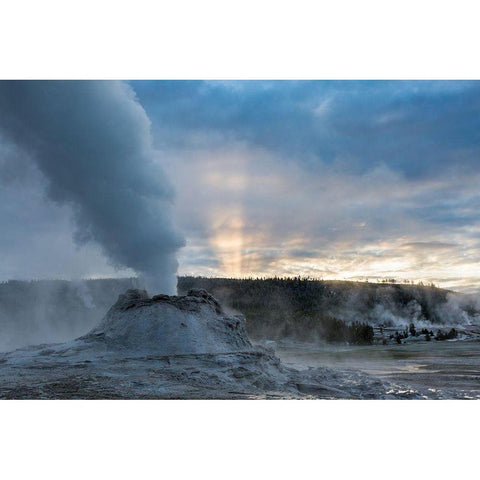 Sunrise at Castle Geyser, Yellowstone National Park Gold Ornate Wood Framed Art Print with Double Matting by The Yellowstone Collection