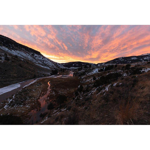 Sunrise over the Gardner River, Yellowstone National Park Gold Ornate Wood Framed Art Print with Double Matting by Frank, Jacob W.