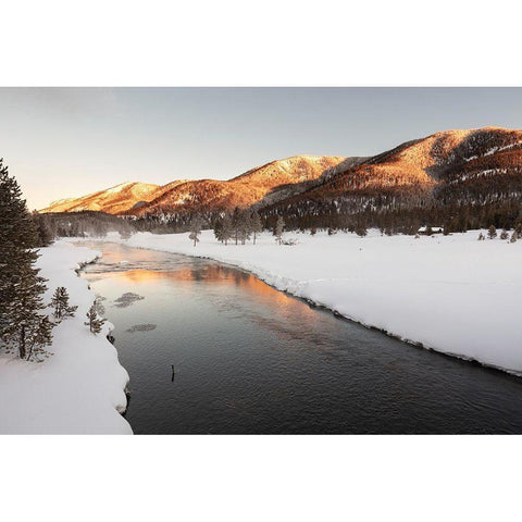 Sunrise over the Madison River, Yellowstone National Park White Modern Wood Framed Art Print by The Yellowstone Collection