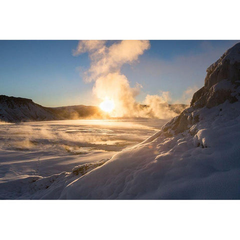 Sunrise, Mammoth Hot Springs, Yellowstone National Park Gold Ornate Wood Framed Art Print with Double Matting by The Yellowstone Collection