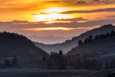 Sunset, Lamar Valley, Yellowstone National Park White Modern Wood Framed Art Print with Double Matting by The Yellowstone Collection