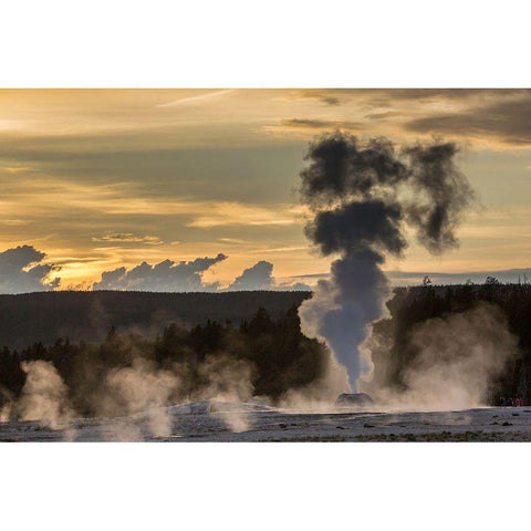 Sunset, Lion Geyser, Yellowstone National Park Gold Ornate Wood Framed Art Print with Double Matting by The Yellowstone Collection