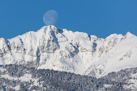 The Moon over Electric Peak, Yellowstone National Park Black Ornate Wood Framed Art Print with Double Matting by The Yellowstone Collection