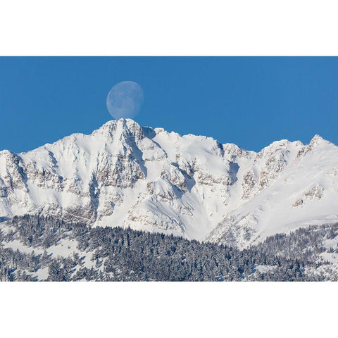 The Moon over Electric Peak, Yellowstone National Park White Modern Wood Framed Art Print by The Yellowstone Collection